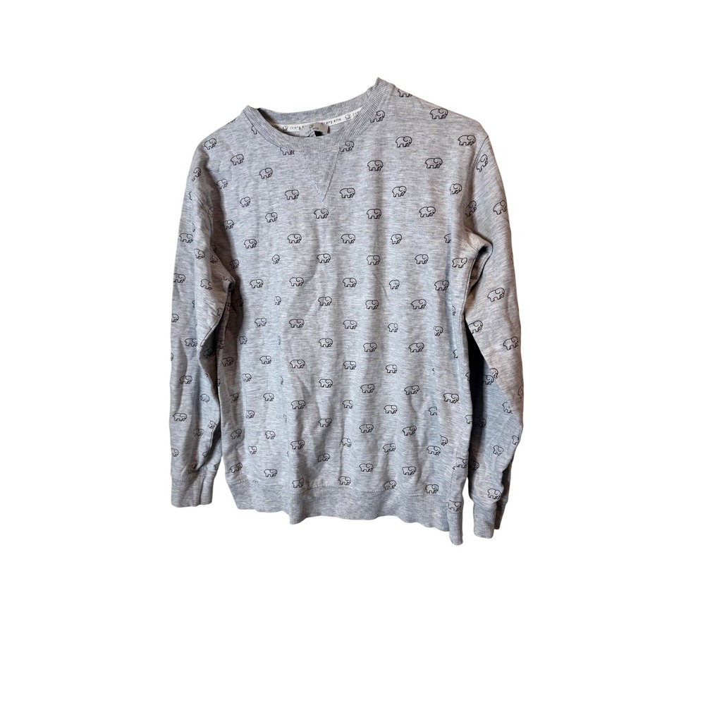 Ivory Ella Sweatshirt Womens Small Gray Crewneck Pullover Elephant Print Allover
